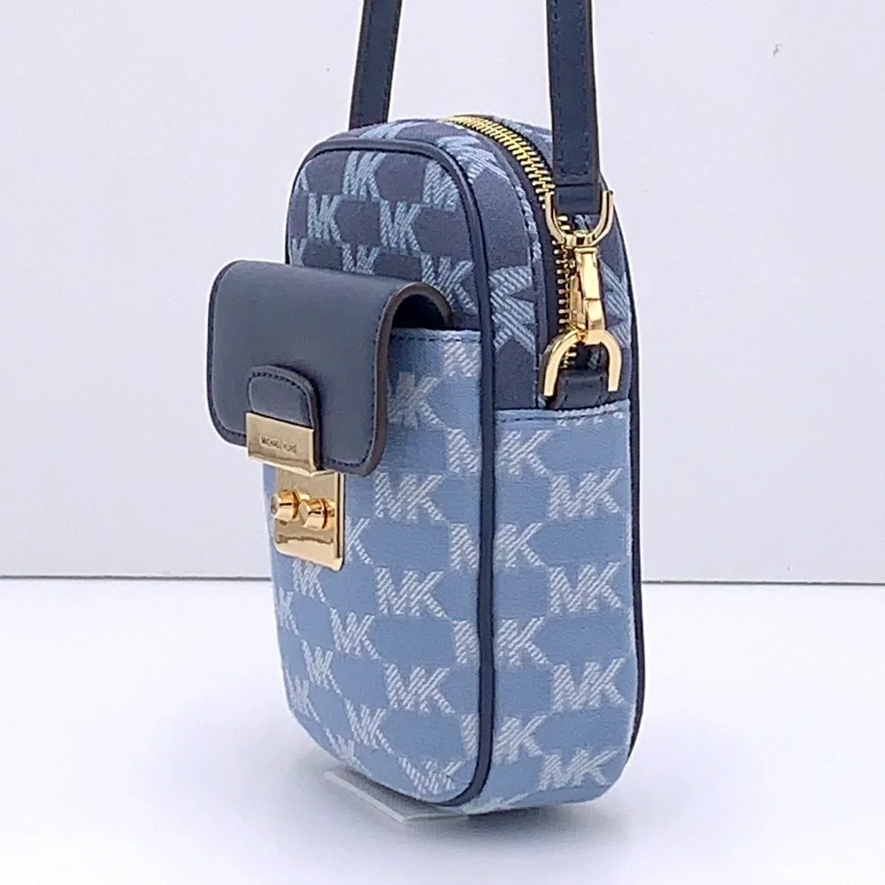 MICHAEL KORS SLOAN EDITOR SMALL NS TOP ZIP FLAP PACKET XBODY NAVY MULTI